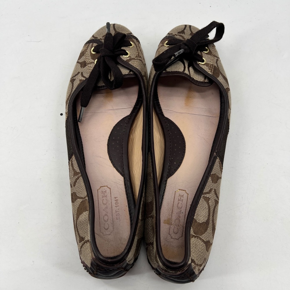 Y2K Coach Vintage Ballet Flats 7.5 Brown Monogram Lace Front Canvas Leather